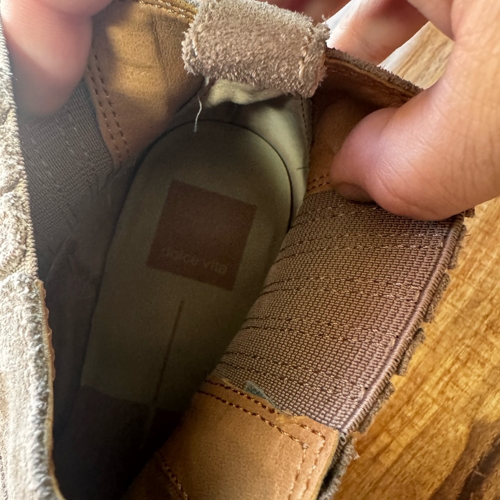 Dolce Vita Women Boot Brown Size 8 Bootie Pull Tabs Stacked Mid Ankle Pull On - Picture 4 of 5